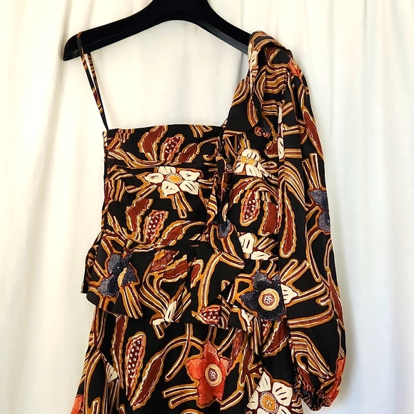 NWT ULLA JOHNSON MARIAM DRESS FLORAL MIDI ONE SHOULDER SILK SZIE  0 - Picture 3 of 16